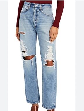 AGOLDE Light Blue Distressed High-Rise Straight Jeans Size 26 × 30